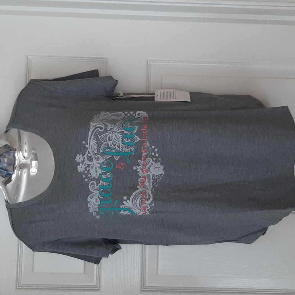Grace &Lace Gray Logo Tee Size L